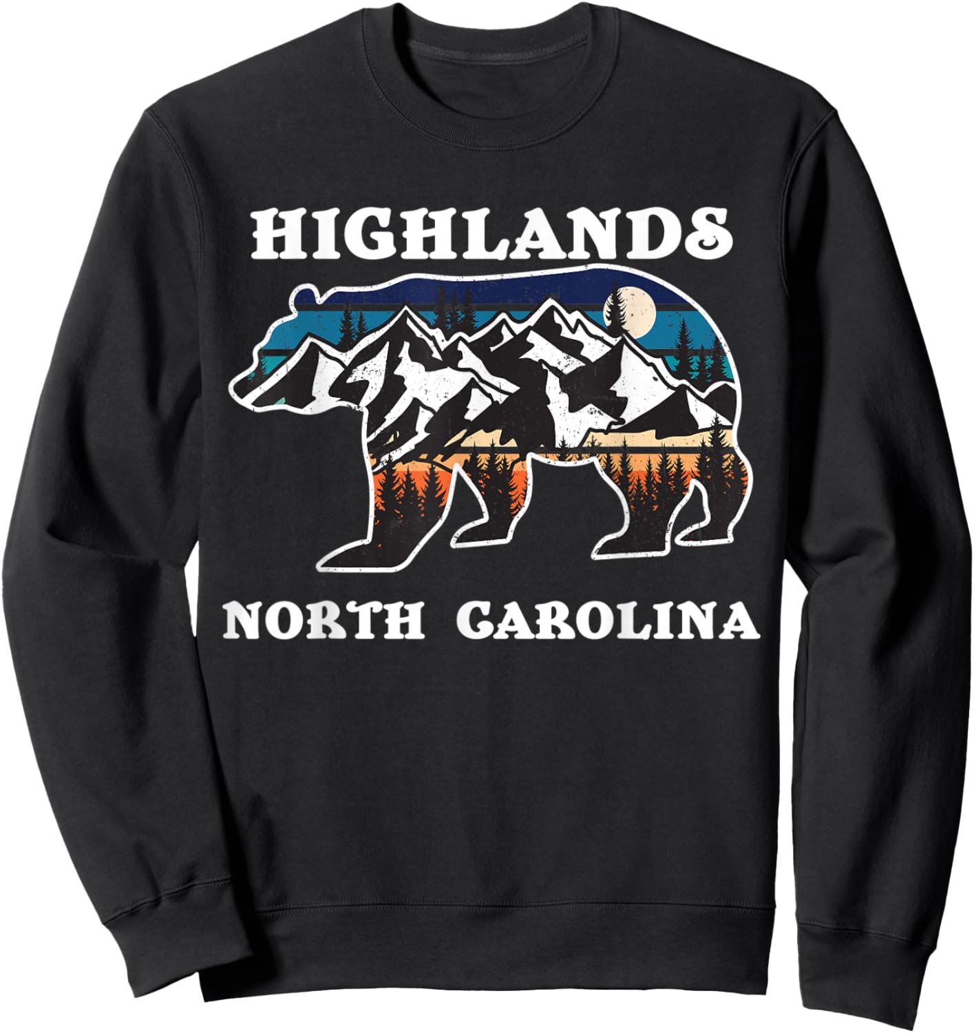 Highlands North Carolina NC State Vintage Retro Bear Graphic Sweatshirt - Sweatshirt | Black