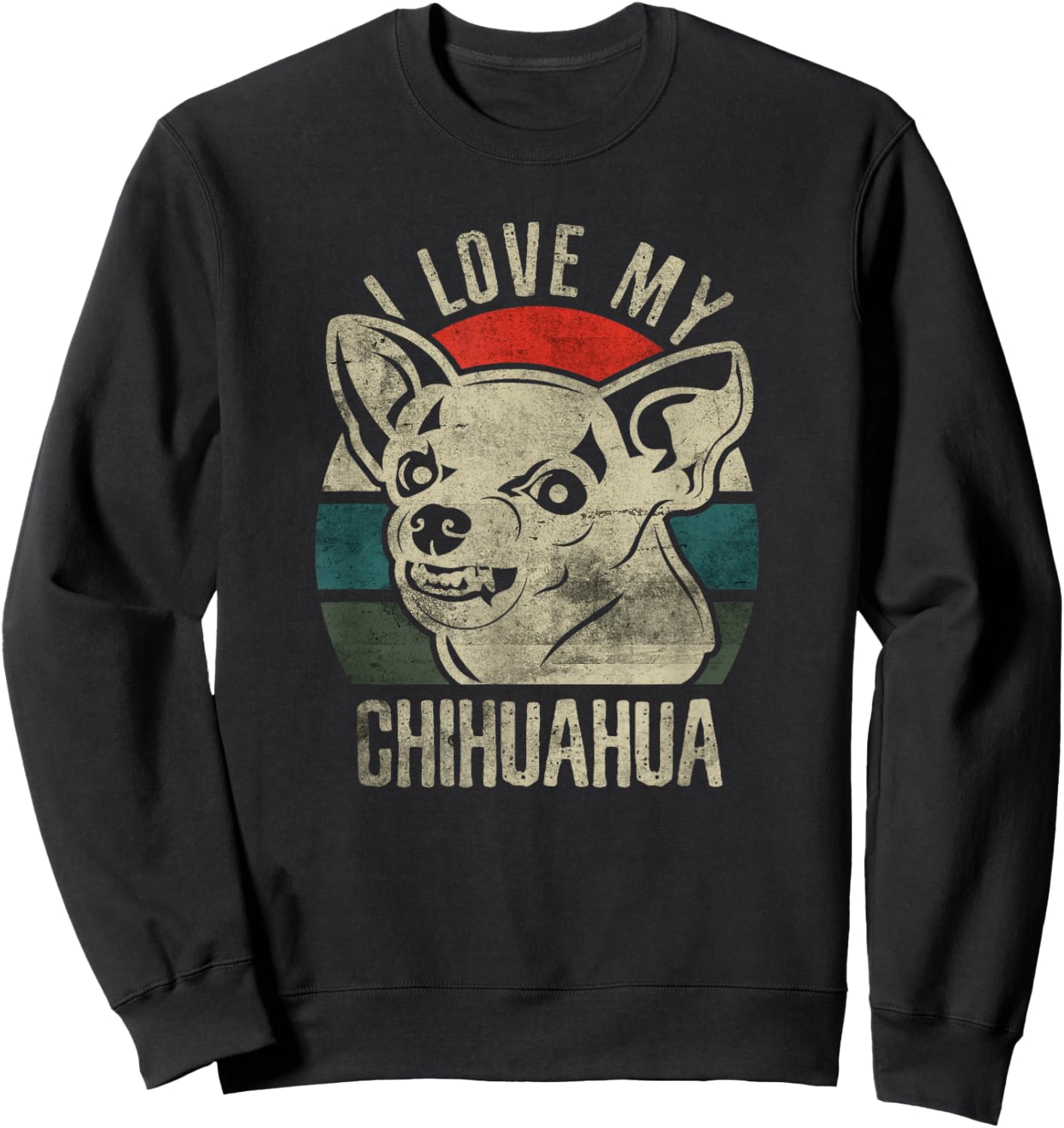 Angry Chihuahua I Love My Chihuahua Retro Sunset Vintage Sweatshirt - Sweatshirt | Black