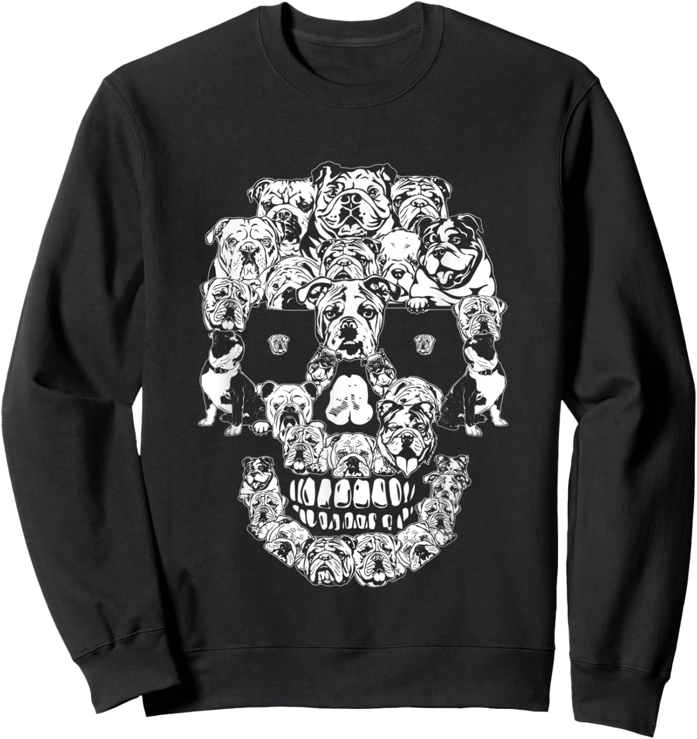 Funny English Bulldog Skull Dog Skeleton Halloween Women Kids Sweatshirt - Sweatshirt | Black