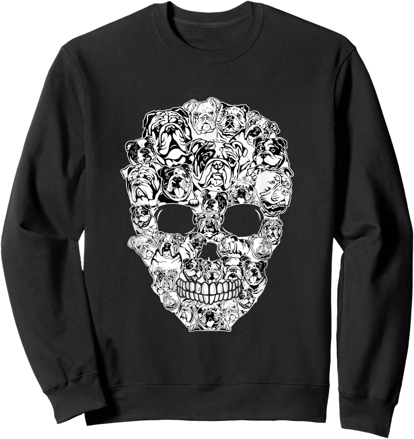 Funny English Bulldog Skull Dog Skeleton Halloween Men Women Kids Sweatshirt - Sweatshirt | Black