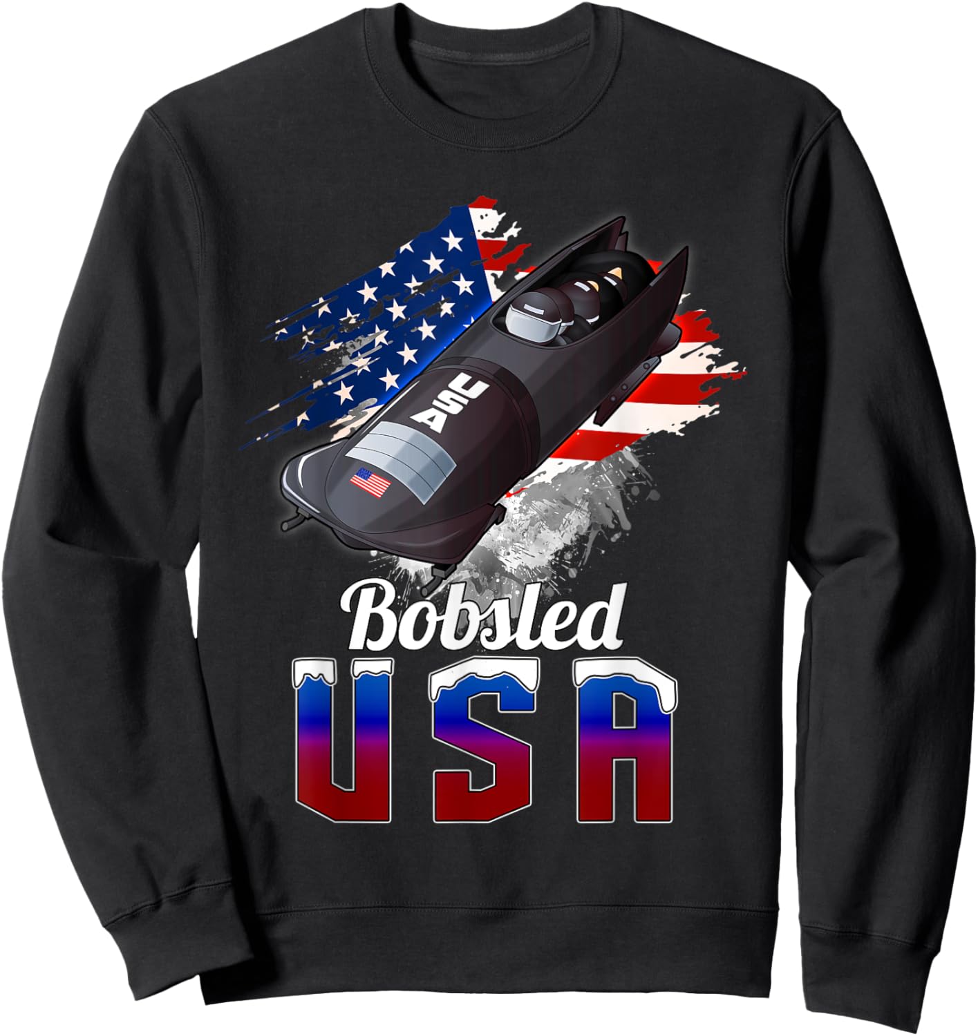 Bobsled Winter Sport USA Flag Gift Apparel Men Women Kid Sweatshirt - Sweatshirt | Black