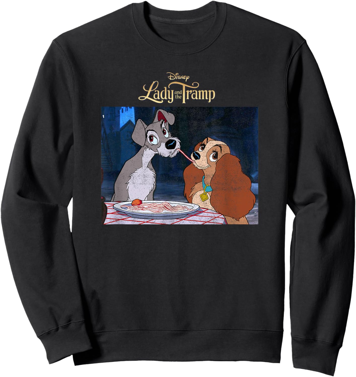 Disney Lady and The Tramp Classic Spaghetti Scene Poster Sweatshirt - Sweatshirt | Black