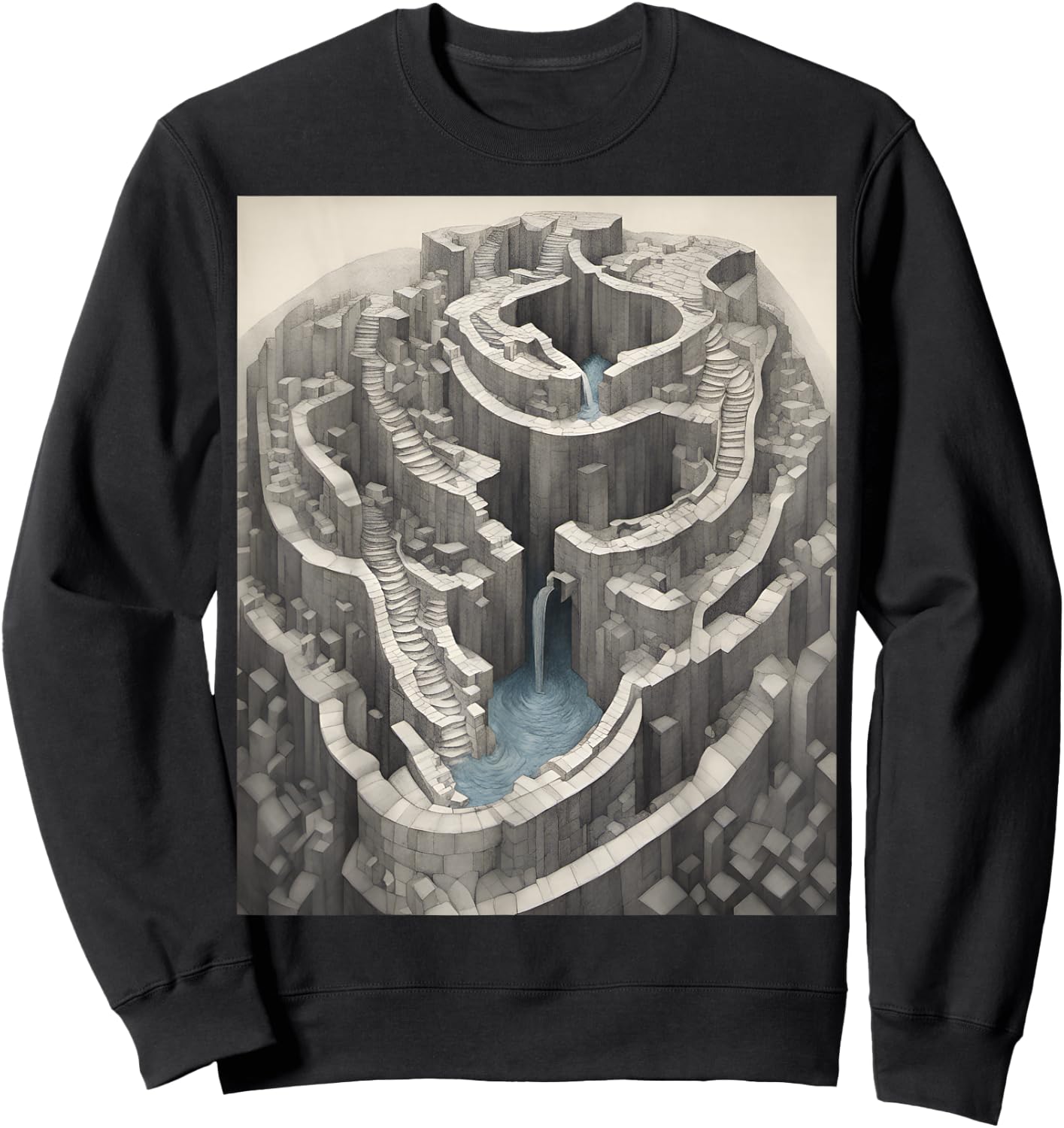 Infinite Waterfall Escher Illusion Sweatshirt - Sweatshirt | Black