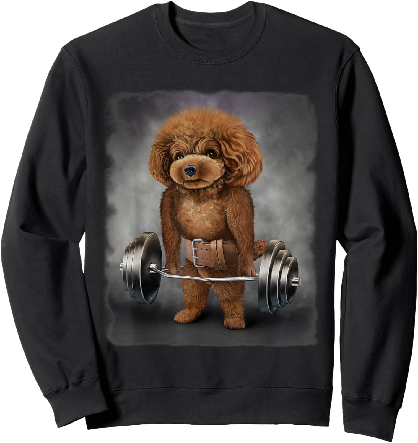 Poodle Dog Muscle Training with Barbell Shrug Bar Fitness Men Women Kids Sweatshirt - Sweatshirt | Black