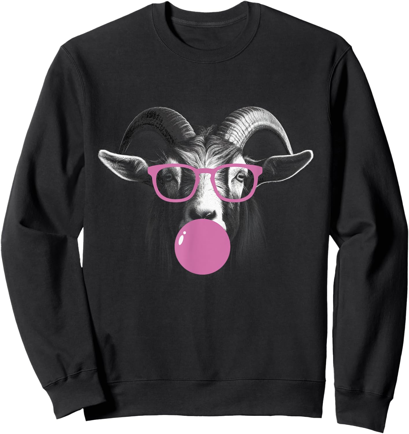 Cool Goat Face Eating Gum And Makes A Bubble Cute Goat Sweatshirt - Sweatshirt | Black