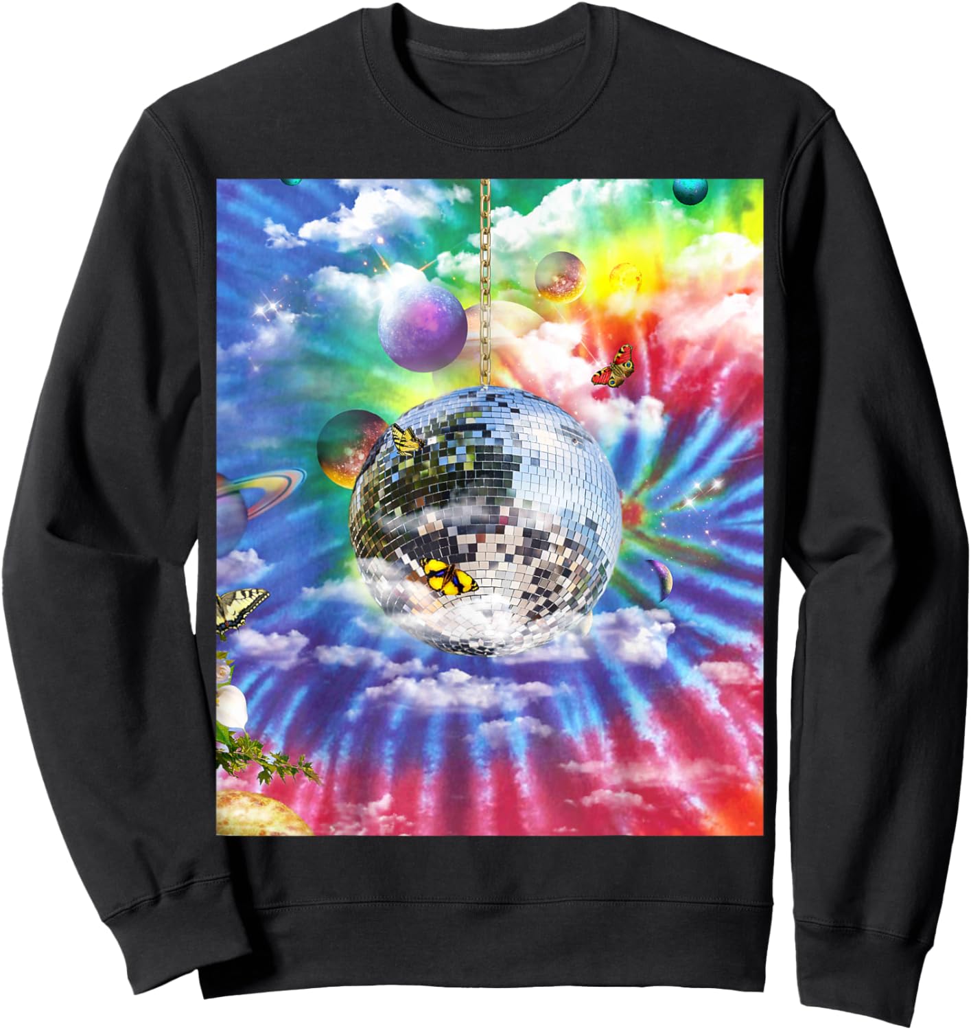 Trippy Rainbow Tie Dye Disco Ball Sweatshirt - Sweatshirt | Black