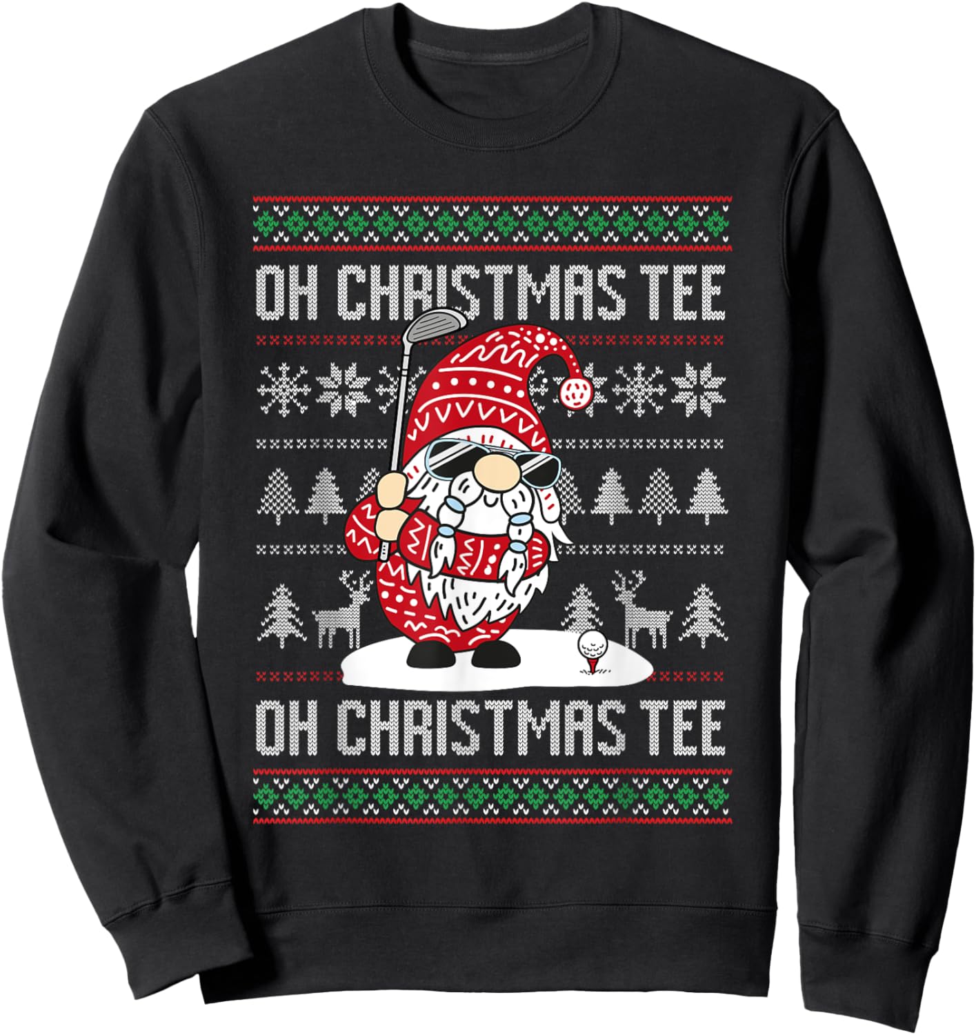 Golf Oh Christmas Santa Gnome Golfer Ugly Christmas Sweatshirt - Sweatshirt | Black