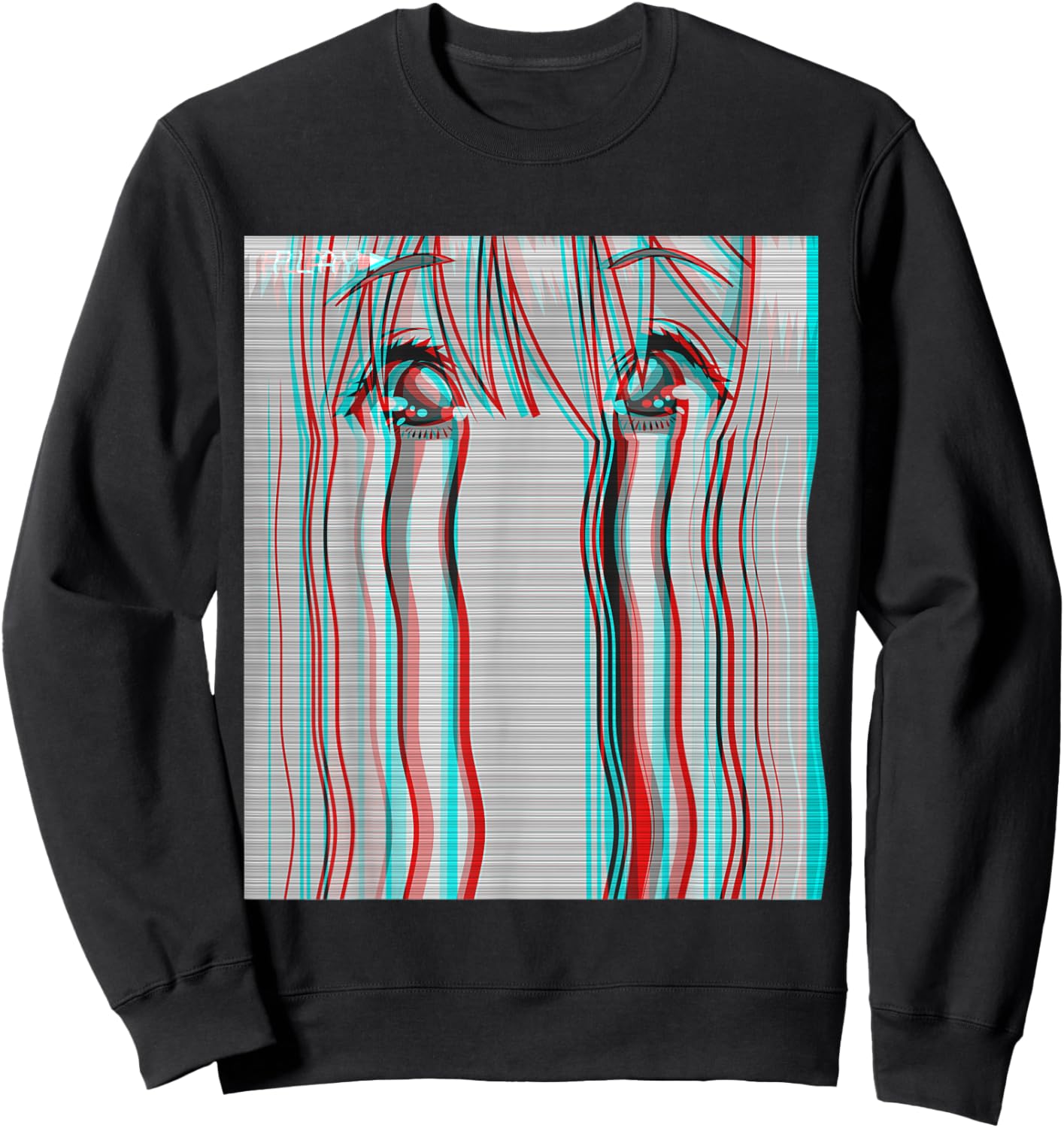 Vaporwave Aesthetic Sad Anime Girl Eyes Eboy Egirl Harajuku Sweatshirt - Sweatshirt | Black