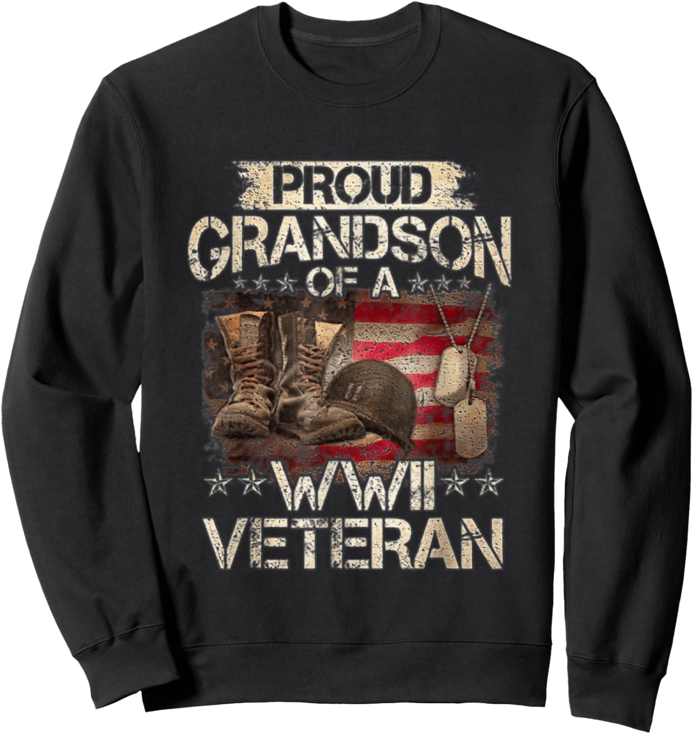 Proud Grandson Of A WW2 Veteran Military Family Veteran Day Sweatshirt - Sweatshirt | Black