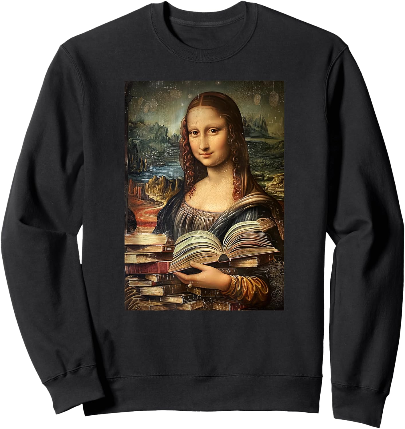 Funny Books Mona Lisa Painting Art Mom Dad Sweatshirt - Sweatshirt | Black