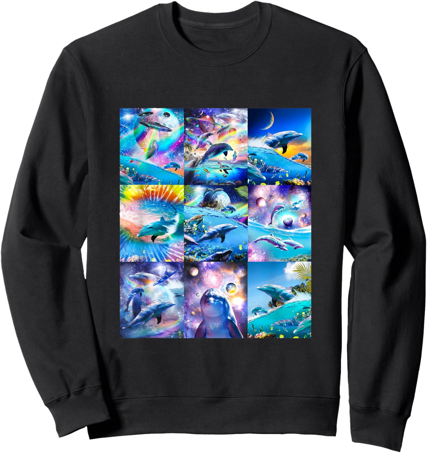 Space Dolphin Rainbow Galaxy Dolphins Collage Sweatshirt - Sweatshirt | Black
