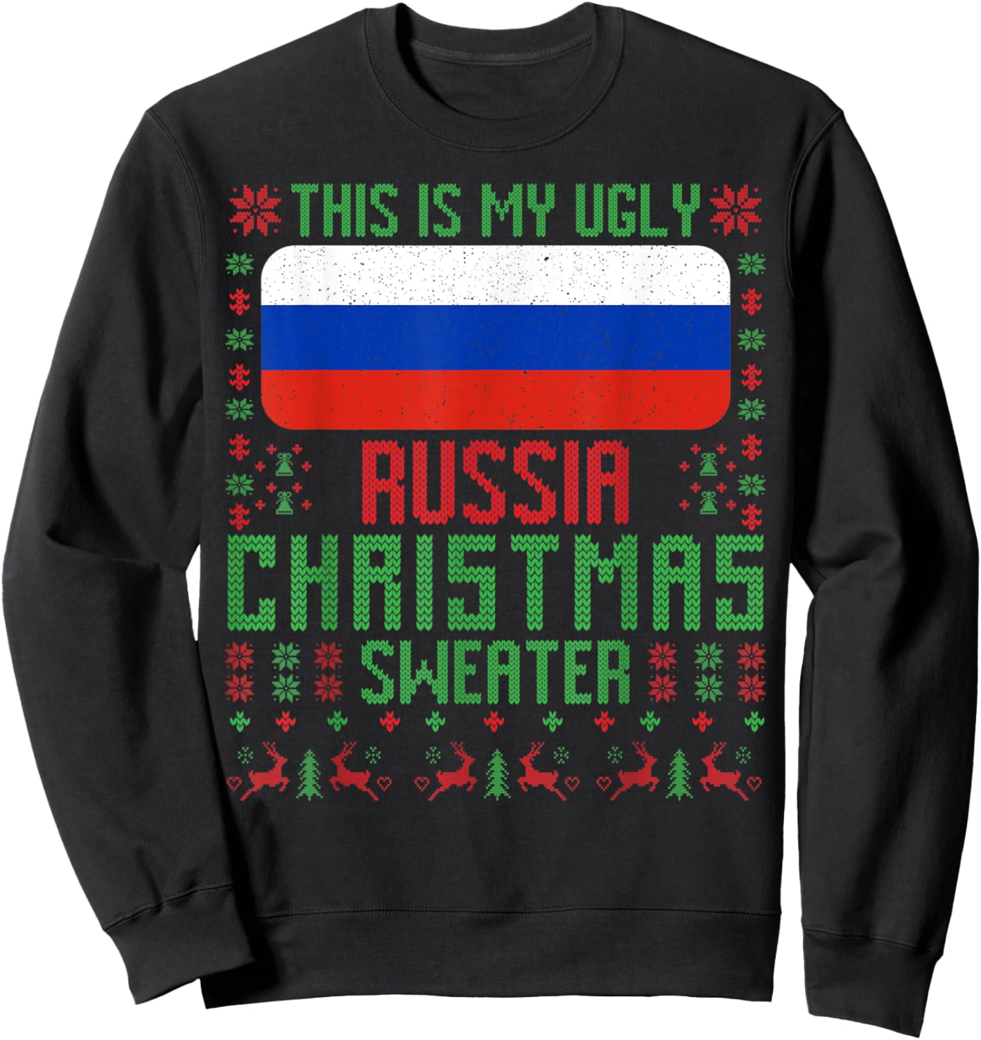 Russia Ugly Christmas Sweater Russia Flag for Russian Sweatshirt - Sweatshirt | Black