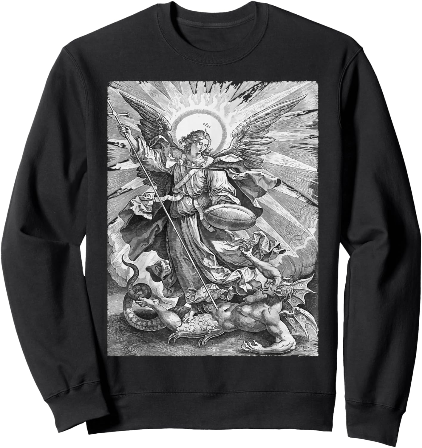 St Saint Michael the Archangel Catholic Angel Warrior Sweatshirt - Sweatshirt | Black