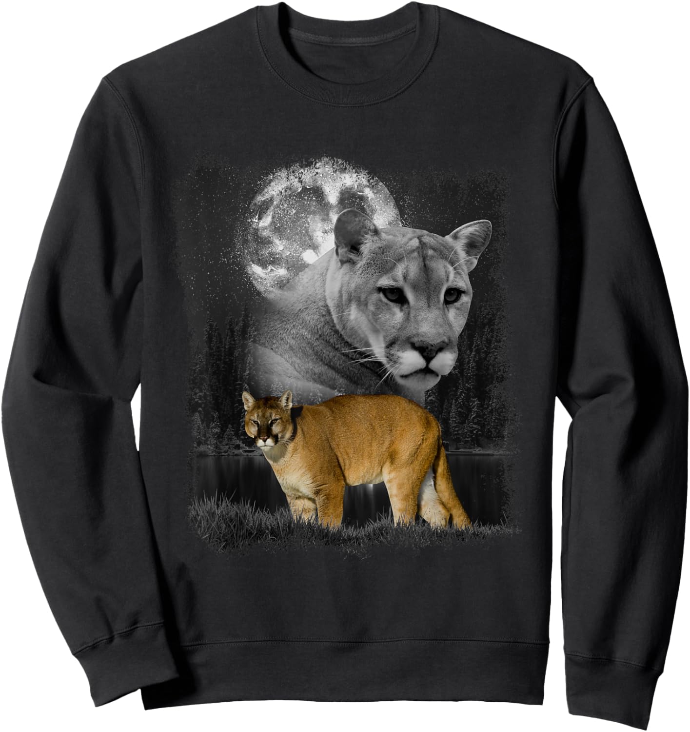 Puma Illustration Moon Puma Lover Mountain Lion Sweatshirt - Sweatshirt | Black