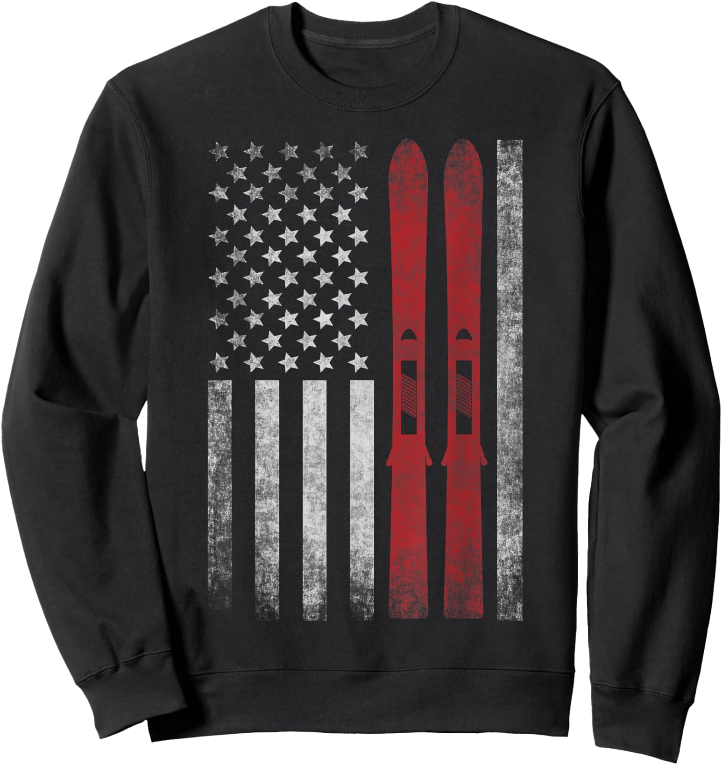 American Flag & Skis. Skiing Winter Sports for US Skiers. Sweatshirt - Sweatshirt | Black
