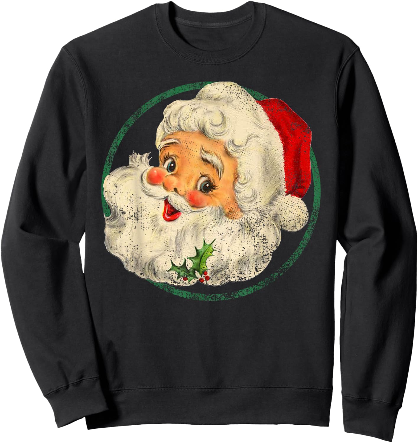 Vintage Christmas Santa Claus Face Old Fashioned Sweatshirt - Sweatshirt | Black