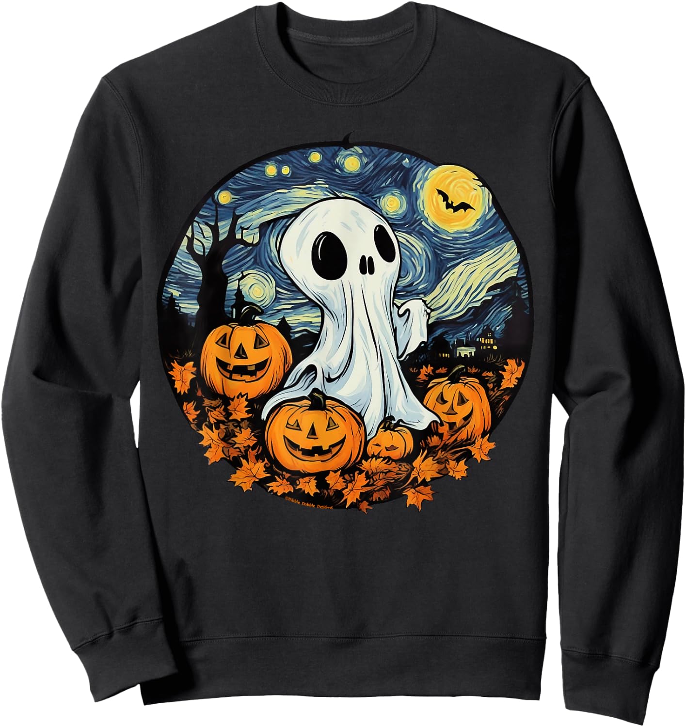 Fun and Spooky Impressionist Starry Night Ghost Halloween Sweatshirt - Sweatshirt | Black