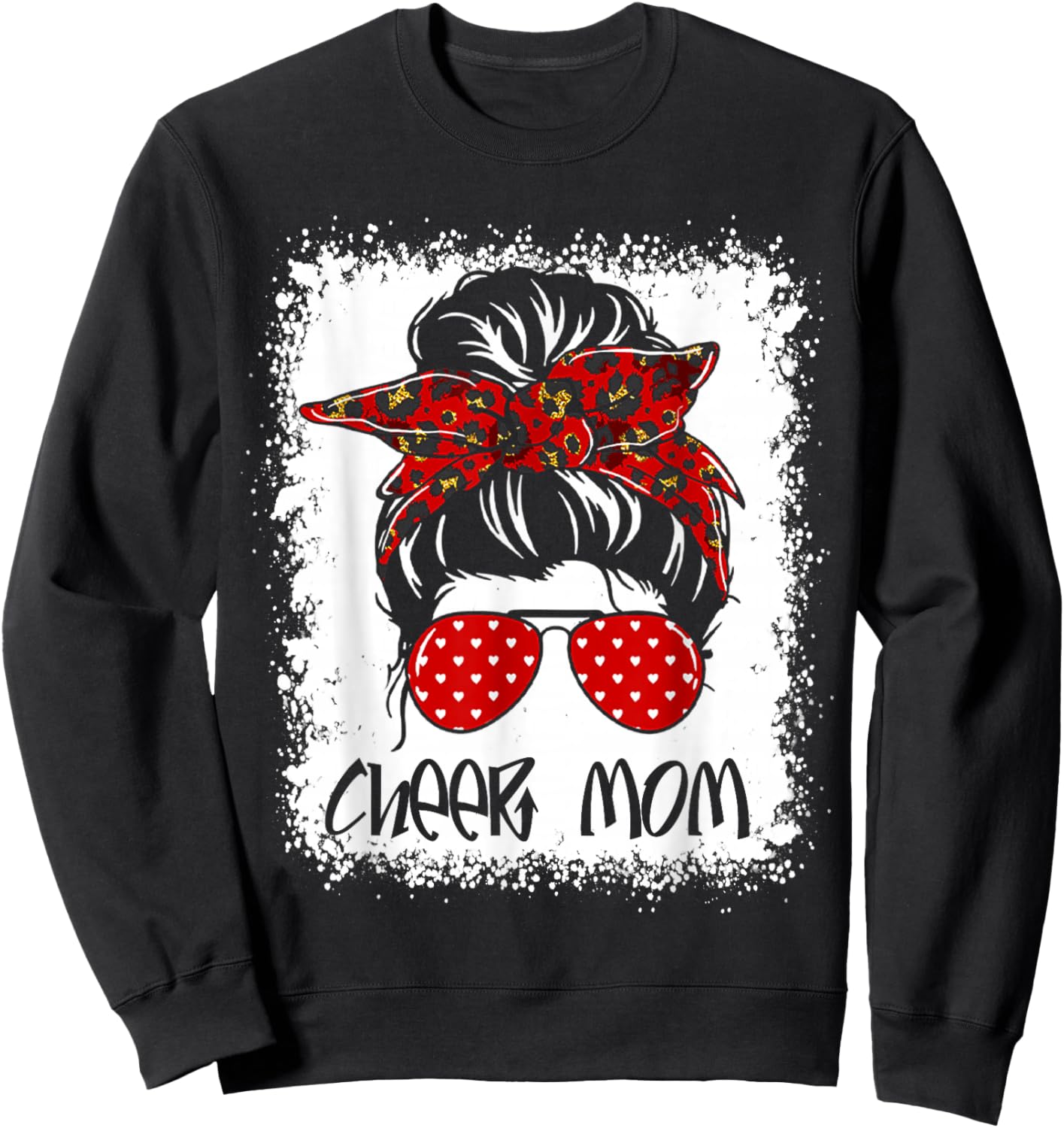 Cheer Mom Proud Cheerleading Bleached Cheer Mom Messy Bun Sweatshirt - Sweatshirt | Black