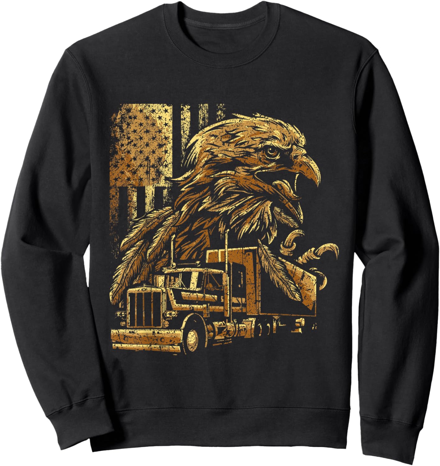 USA Flag Eagle Patriotic American Truck Driver Trucker Women Kids Men Sweatshirt - Sweatshirt | Black