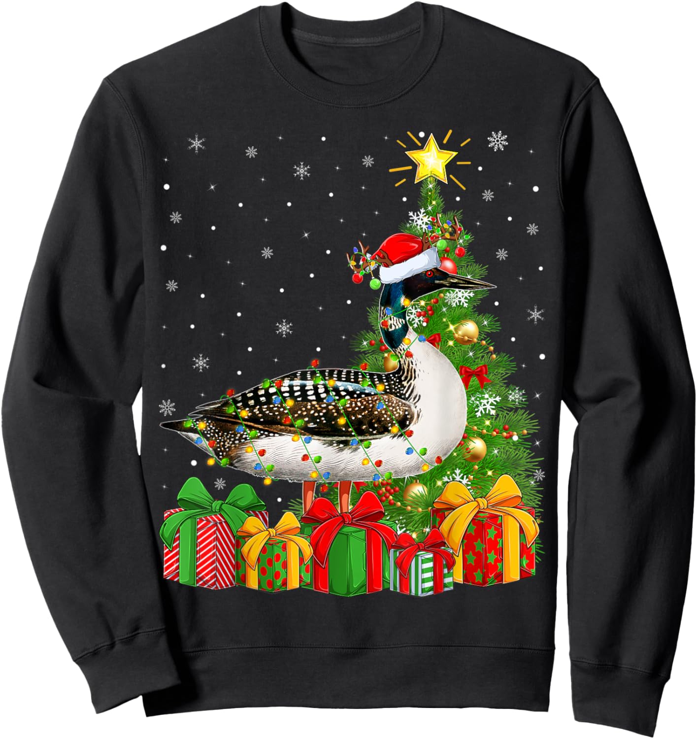 Loon Lighting Xmas Tree Santa Hat Loon Christmas Sweatshirt - Sweatshirt | Black