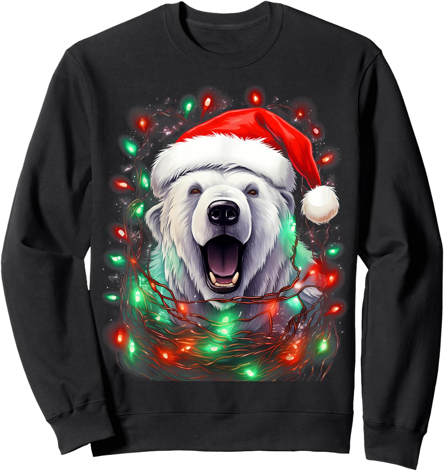Xmas Polar Bear Tangled Christmas Lights Sweatshirt - Sweatshirt | Black