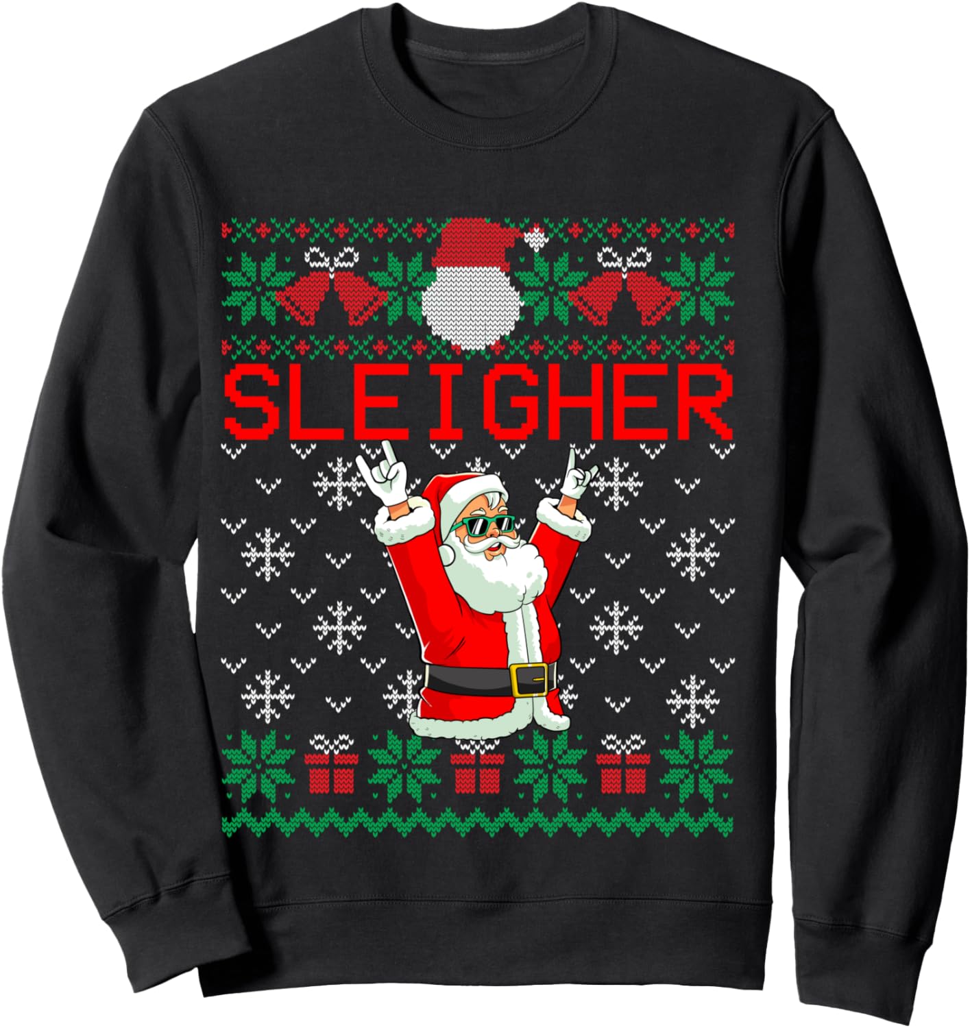 Sleigher Heavy Metal Music Hail Santa Ugly Christmas Sweater Sweatshirt - Sweatshirt | Black