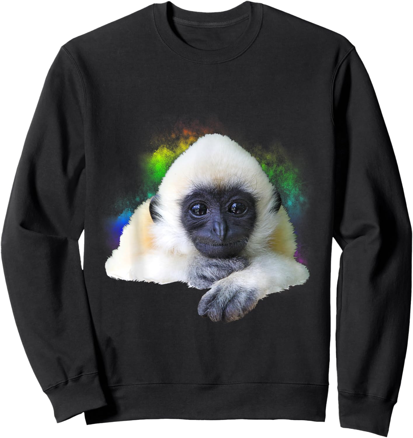 Gibbon Monkey Rainbow Cute Little Primate Animal Sweatshirt - Sweatshirt | Black