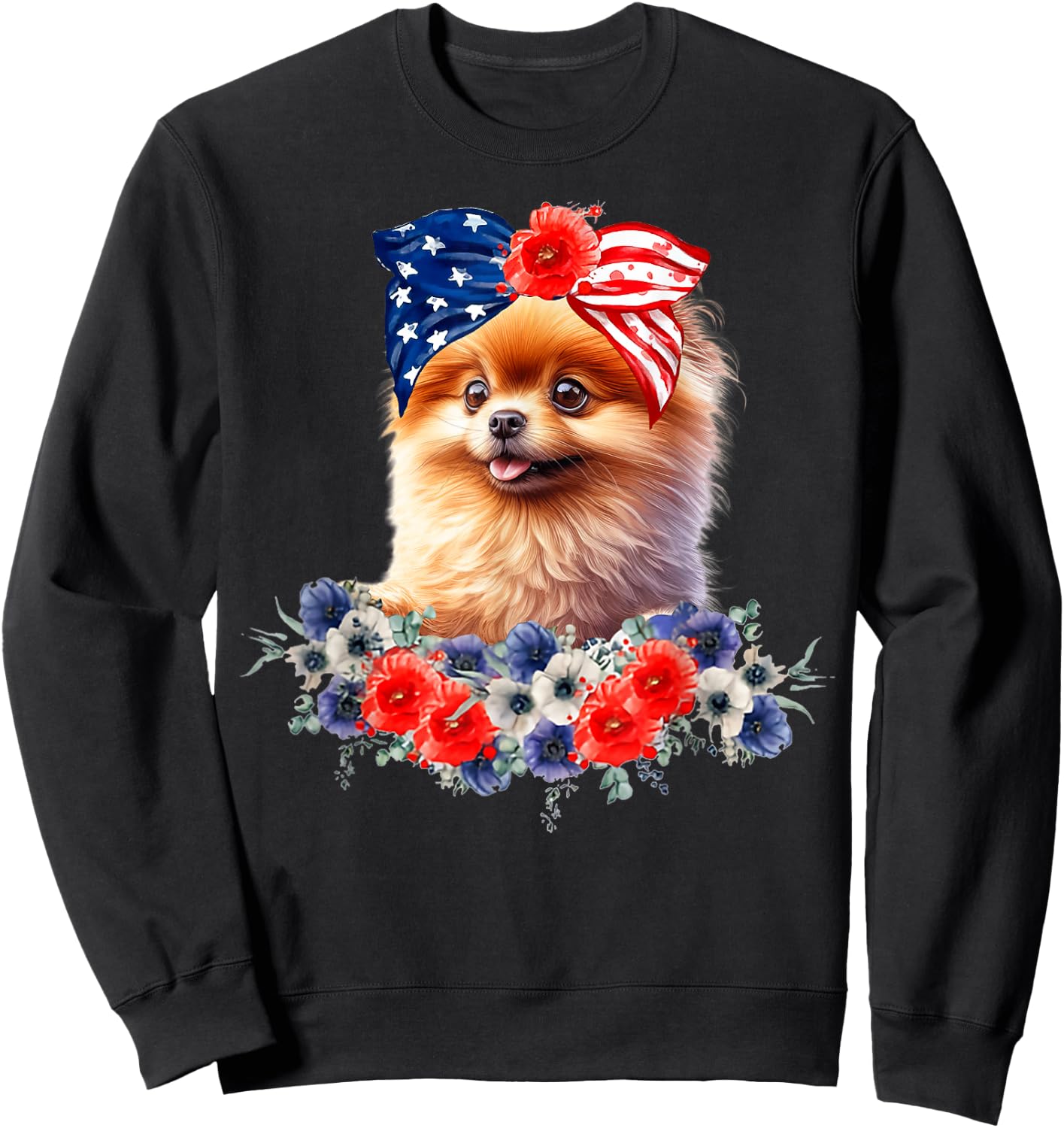 Pomeranian Dog Bandana American Flag 4th Of July Sweatshirt - Sweatshirt | Black