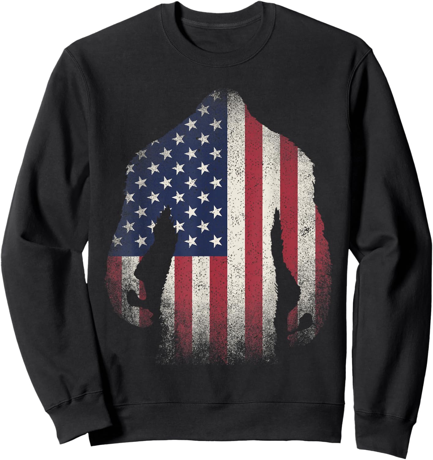 Bigfoot American Flag USA Patriotic Sasquatch Sweatshirt - Sweatshirt | Black