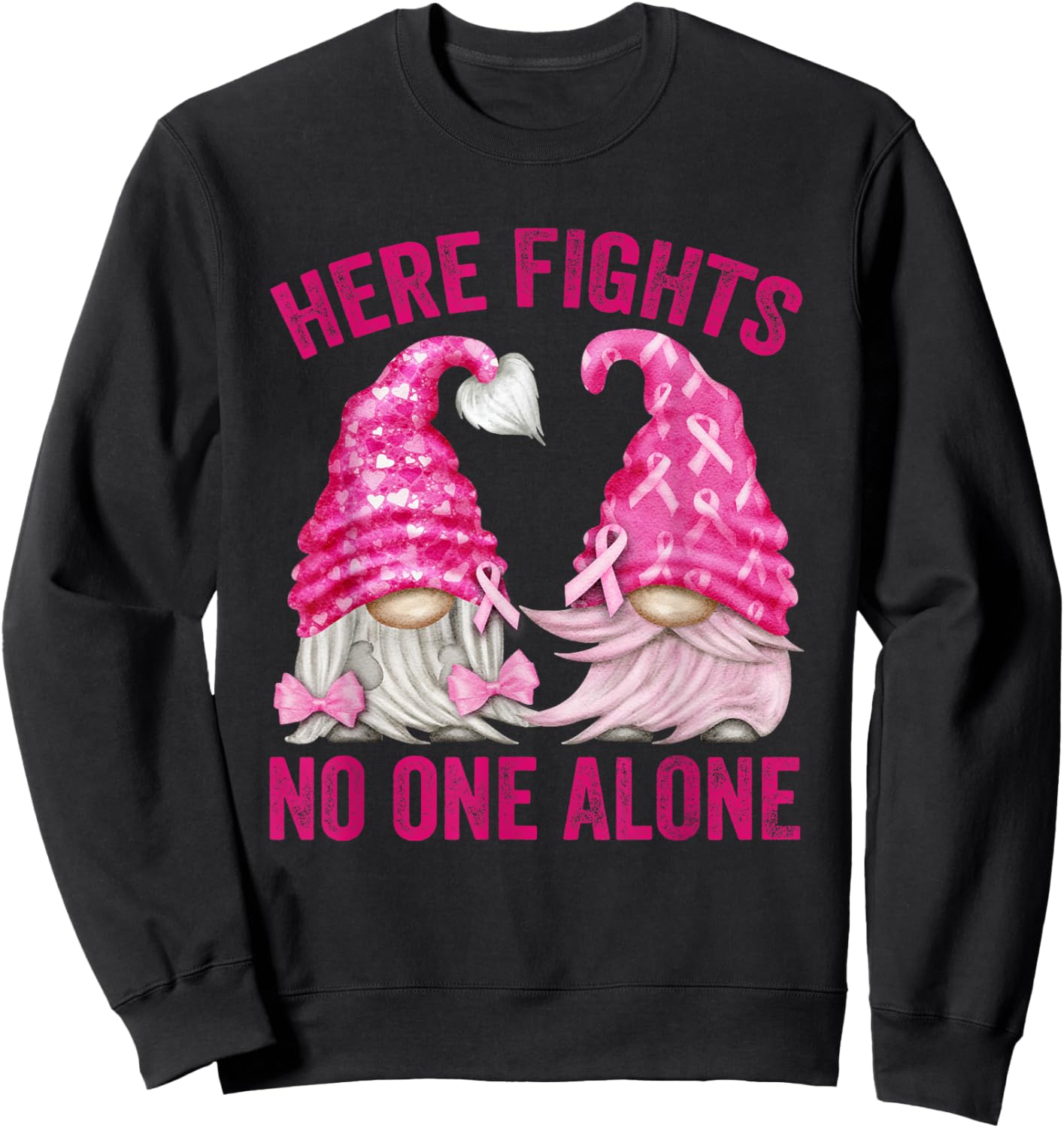 Wear Pink For Breast Cancer Awareness With Cute Gnome Sweatshirt - Sweatshirt | Black