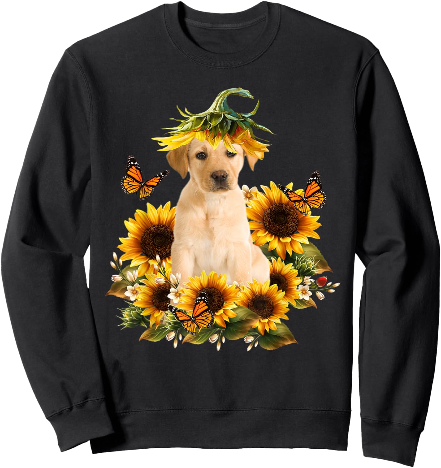 Labrador Sunflower Butterfly Cute Dog Lover Gifts Men Women Kids Sweatshirt - Sweatshirt | Black