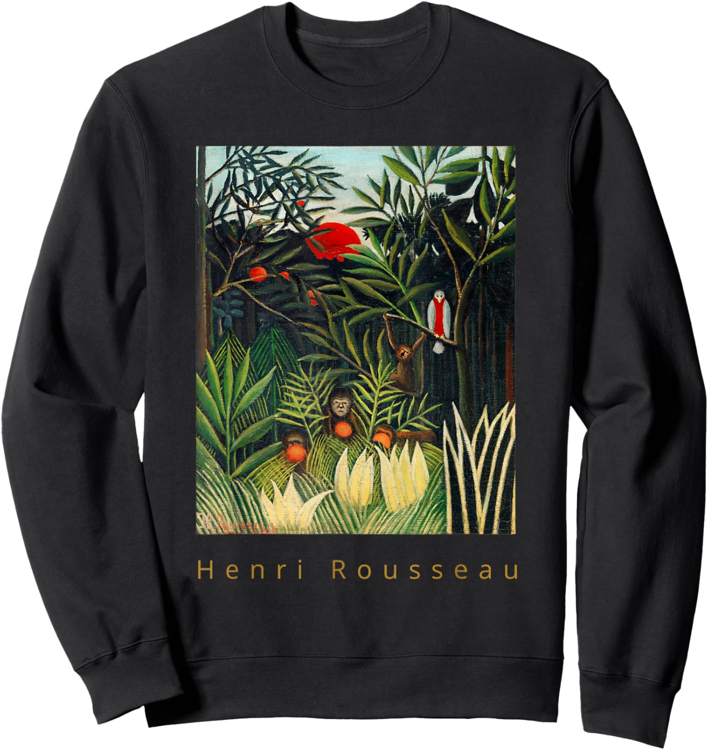 Henri Rousseau Monkeys and Parrot in the Forest Sweatshirt - Sweatshirt | Black