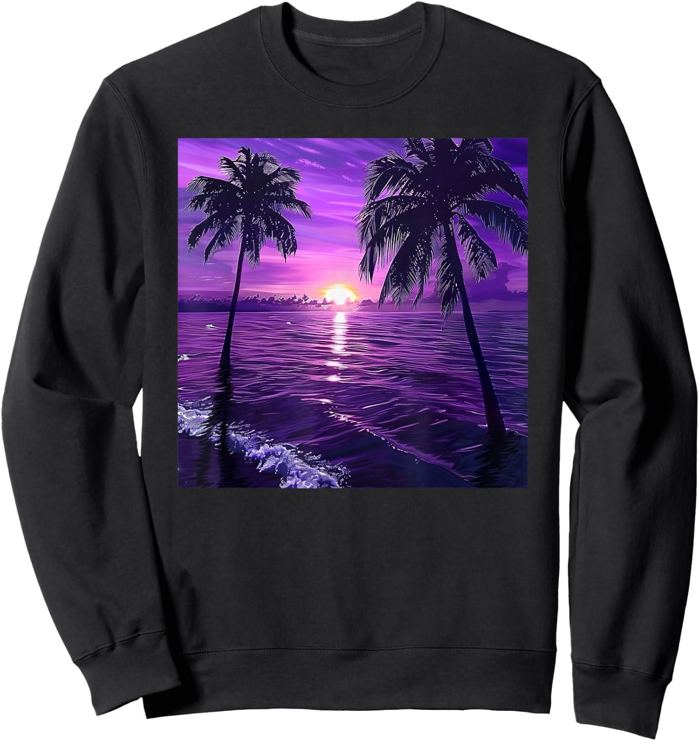 Palm Tree Ocean Sea Tropical Sunset Purple Sweatshirt - Sweatshirt | Black