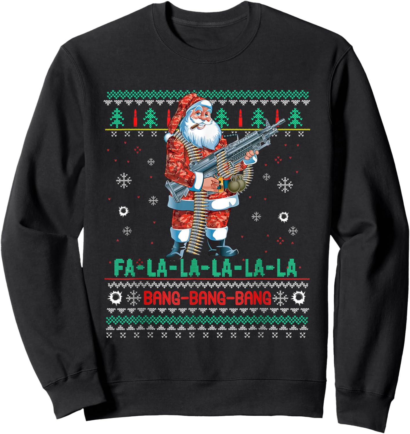 Machine Santa Claus Gun Lover Ugly Christmas Sweater Sweatshirt - Sweatshirt | Black