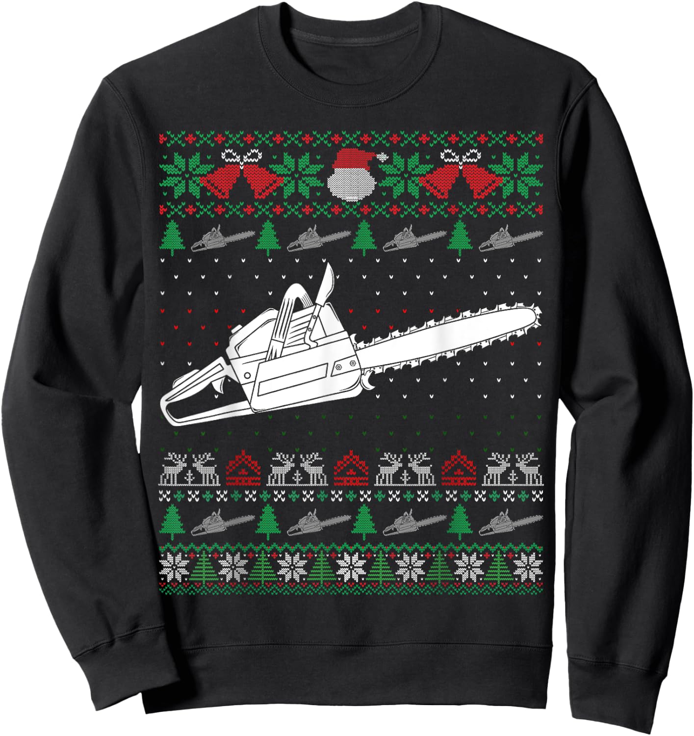 Funny Christmas Chainsaw Lovers Ugly Xmas Sweater Pajamas Sweatshirt - Sweatshirt | Black