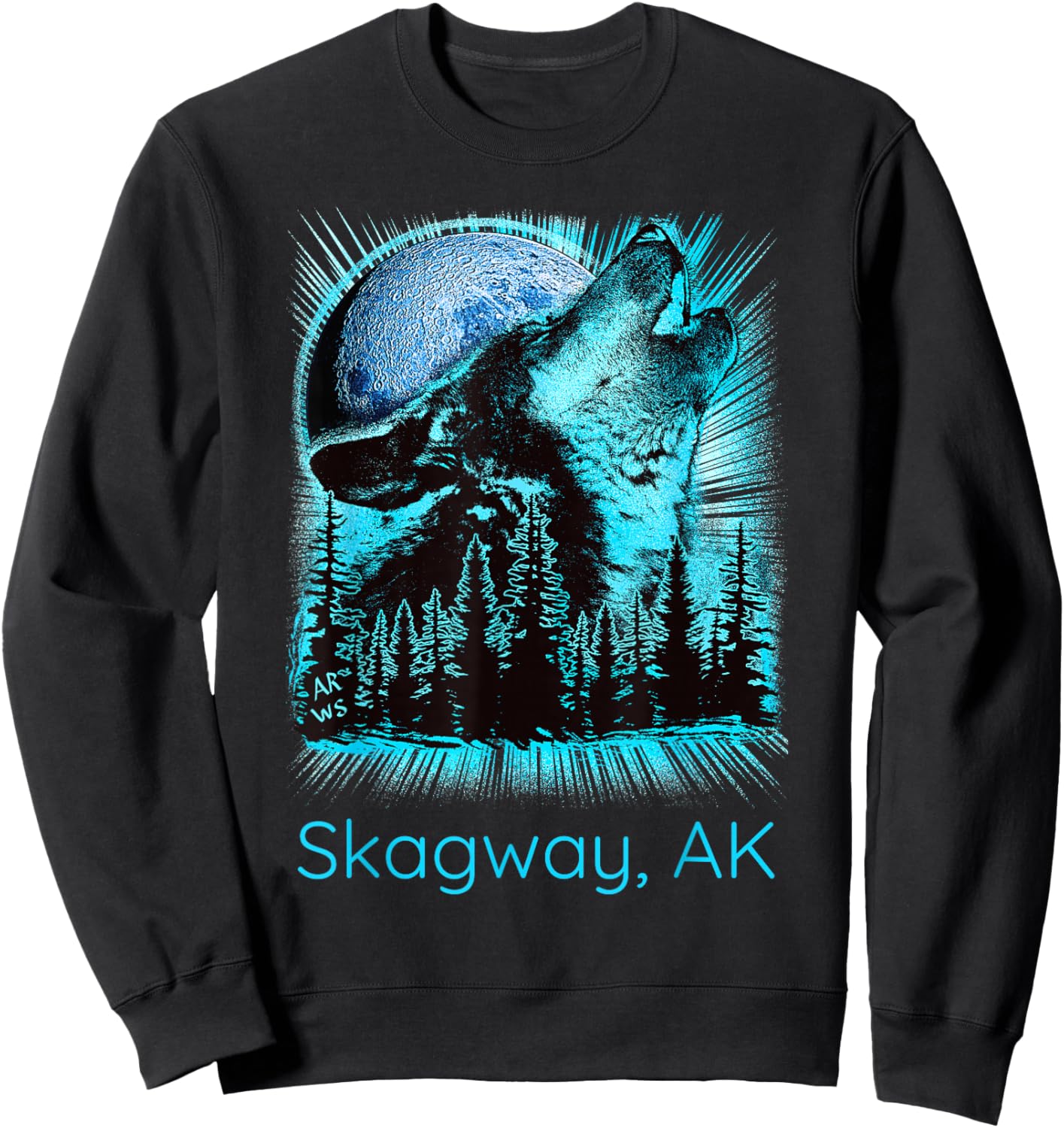 Skagway Alaska Howling Wolf Moon Forest Nature Lover Sweatshirt - Sweatshirt | Black