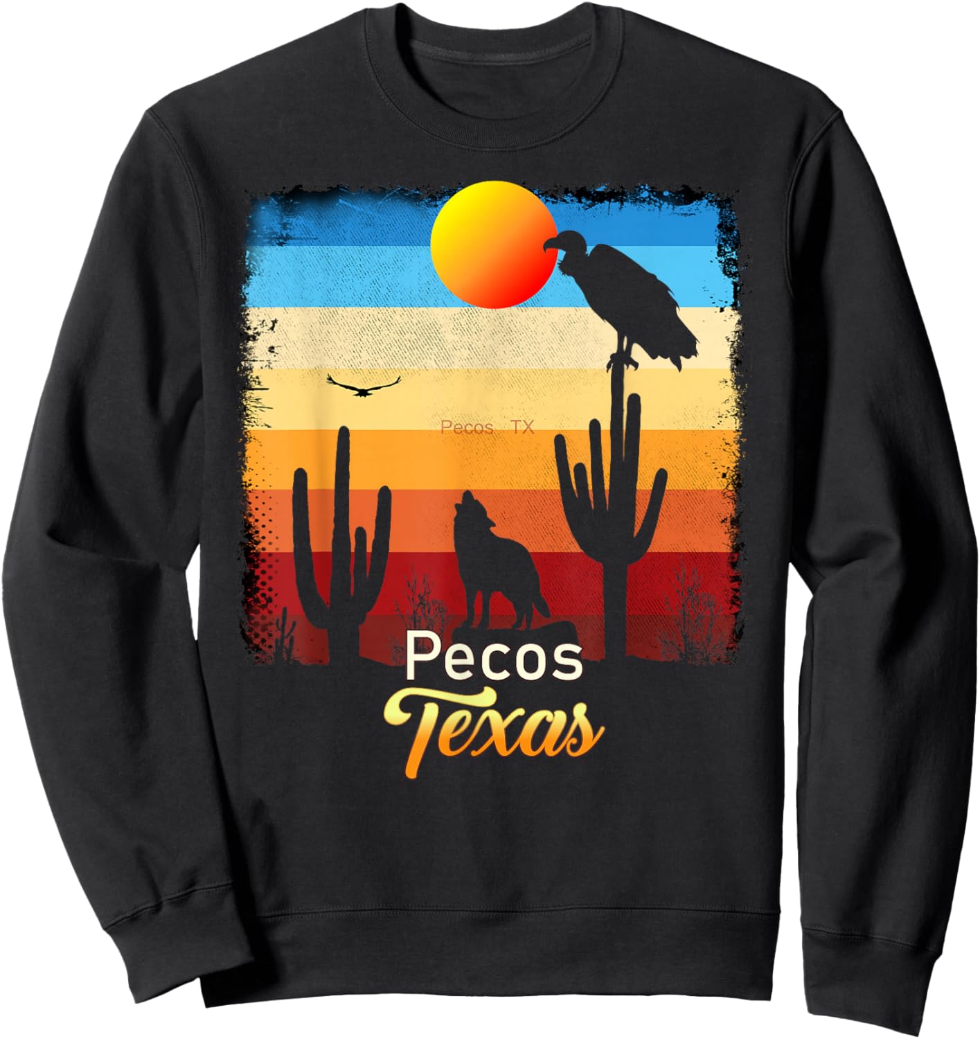 Pecos Texas Vintage Coyote Sunset Texan Desert Sweatshirt - Sweatshirt | Black