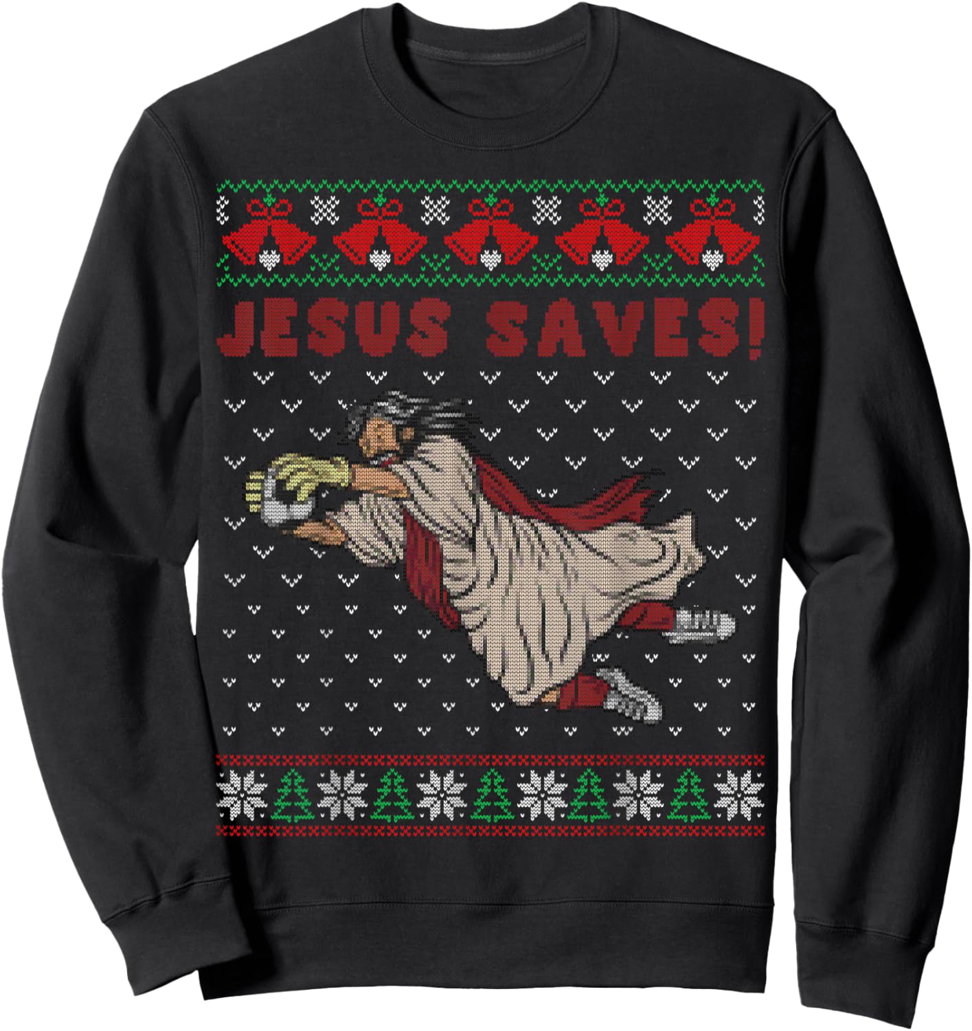 Jesus Saves Football Goalkeeper Goal Ugly Christmas Sweater Sweatshirt - Sweatshirt | Black