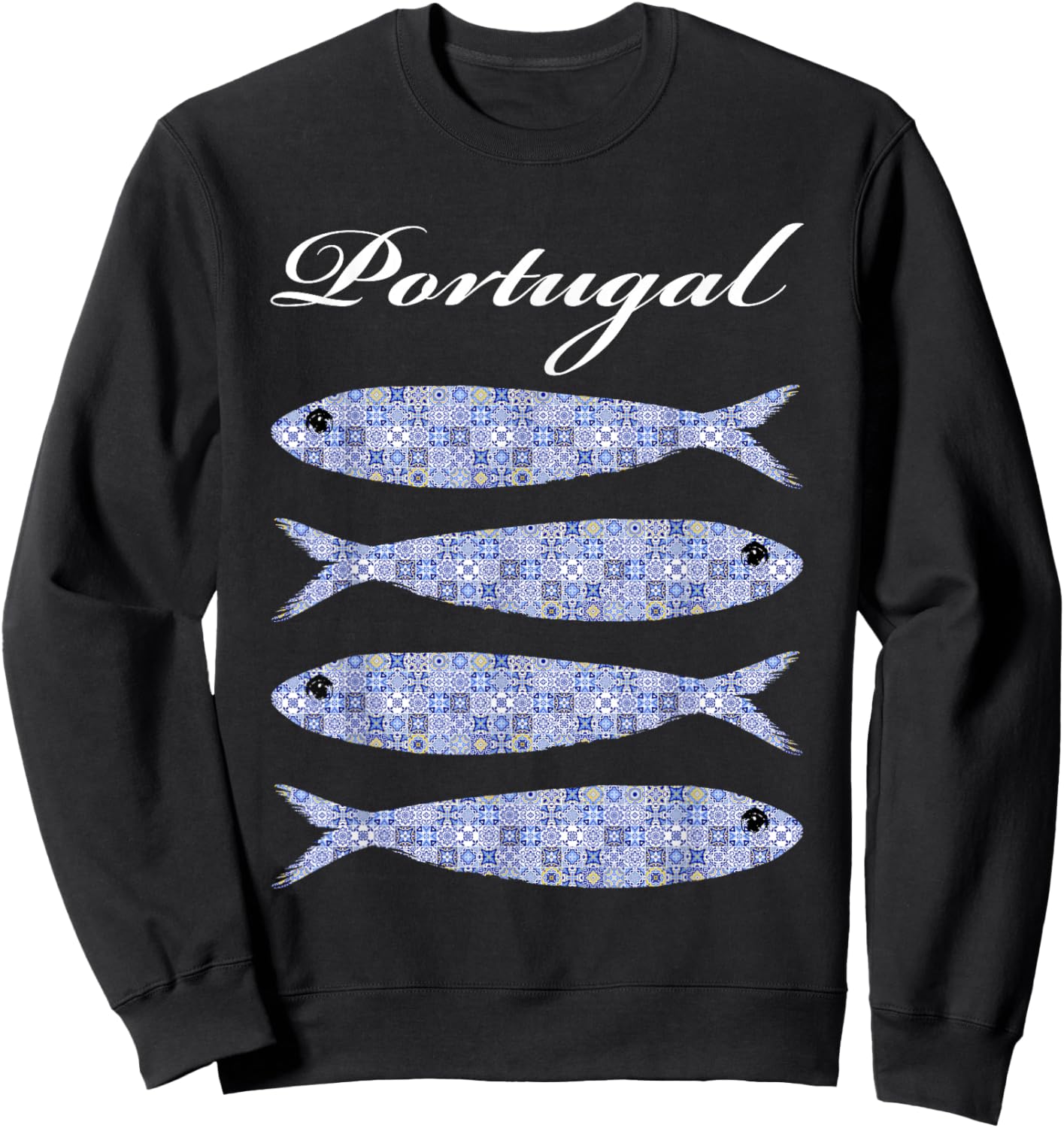 Sardine and Portuguese Tiles | Cute I Love Portugal Sweatshirt - Sweatshirt | Black