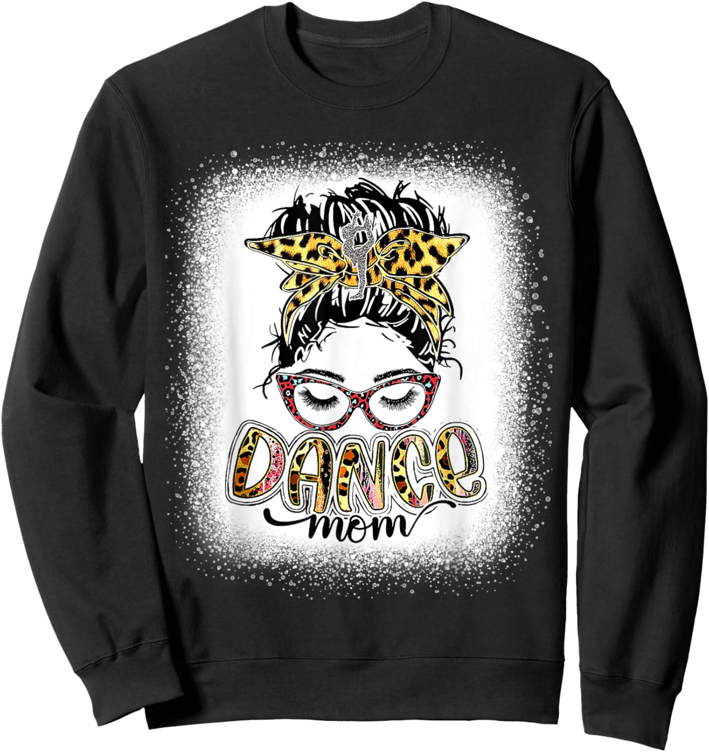Dance Mom Leopard Messy Bun Bleached Women Mother's Day Sweatshirt - Sweatshirt | Black