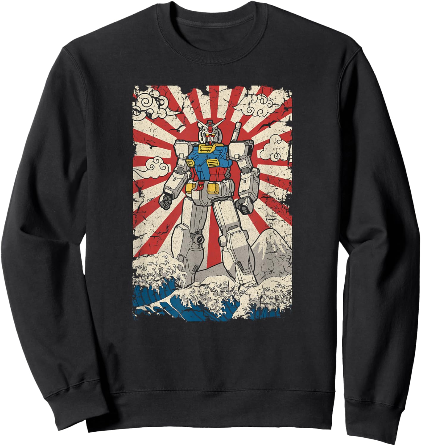 Japanese Mecha Anime Robot Kanagawa Great Wave Manga Sweatshirt - Sweatshirt | Black