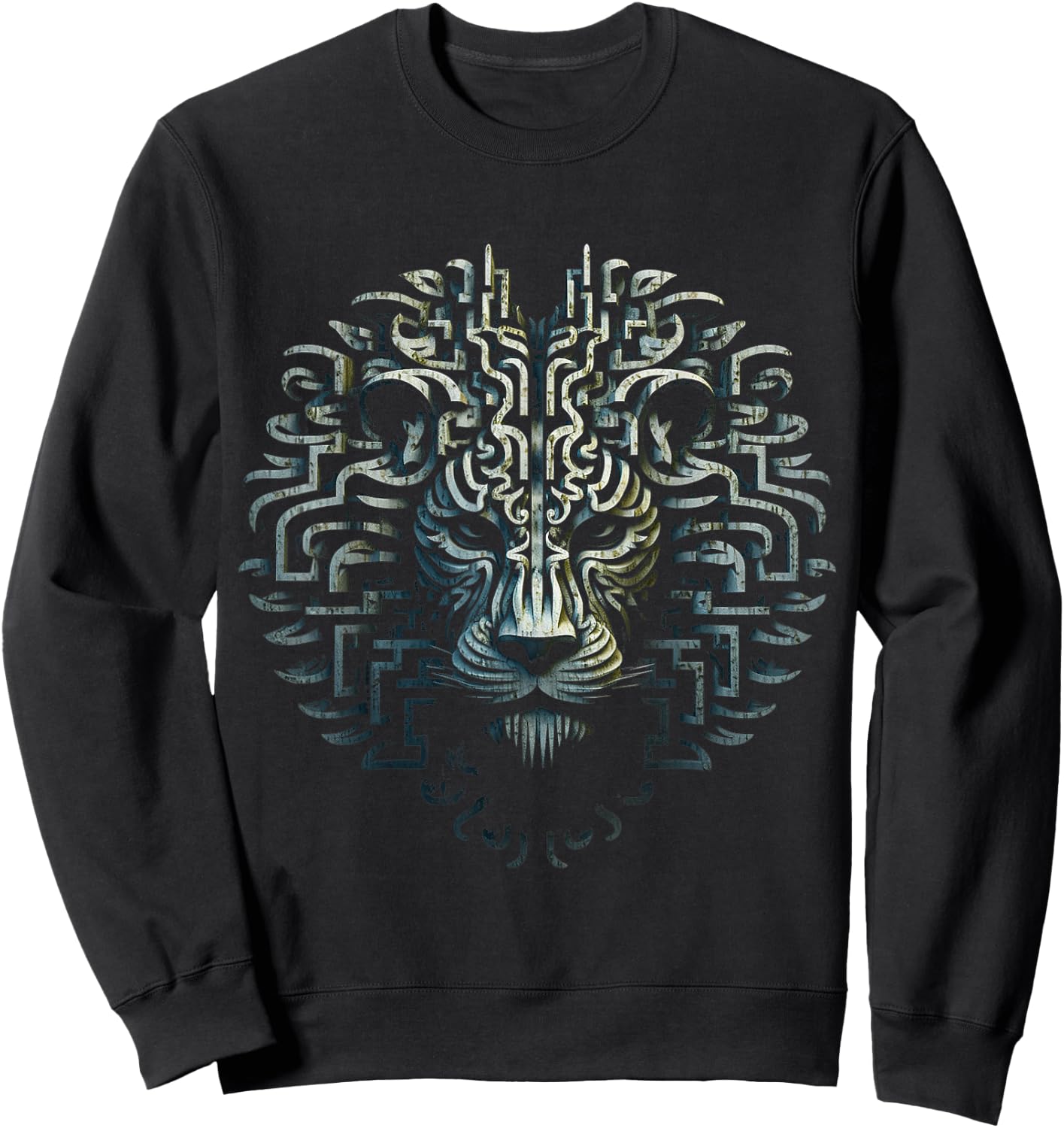 Lion Mandala Animal Motif Illustration Lion Sweatshirt - Sweatshirt | Black