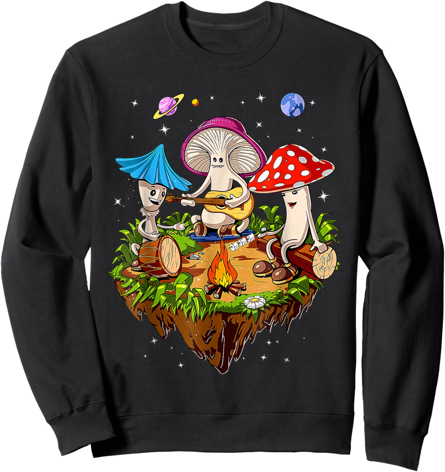 Funny Mushroom Hippie Camping Family Nighttime Campfire Fun Sweatshirt - Sweatshirt | Black