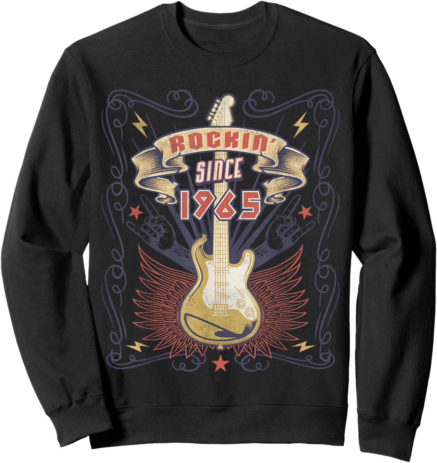 Vintage Rock Music Lover Rockin Since 1965 Sweatshirt - Sweatshirt | Black