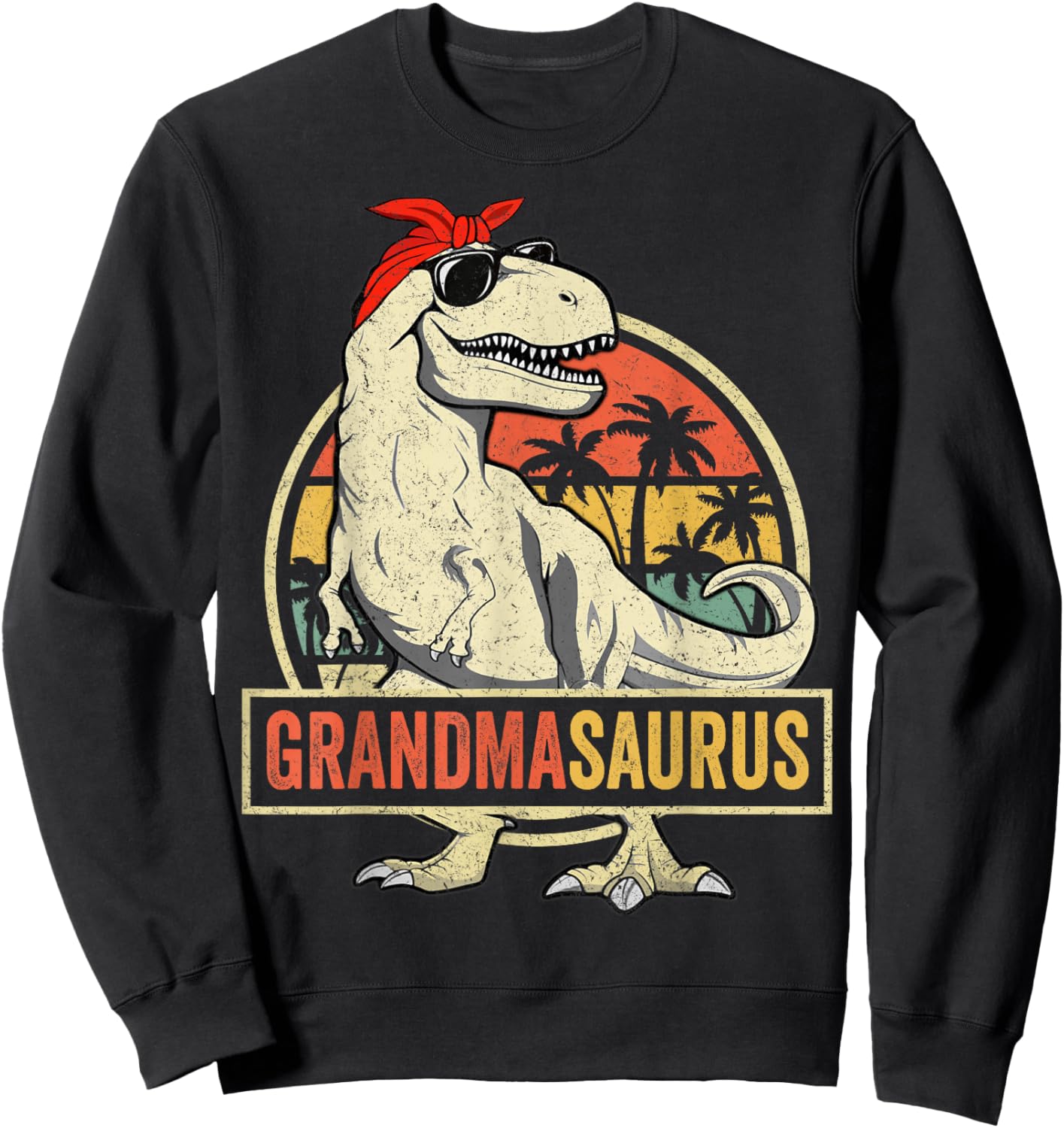 Grandmasaurus T Rex Dinosaur Grandma Saurus Family Matching Sweatshirt - Sweatshirt | Black