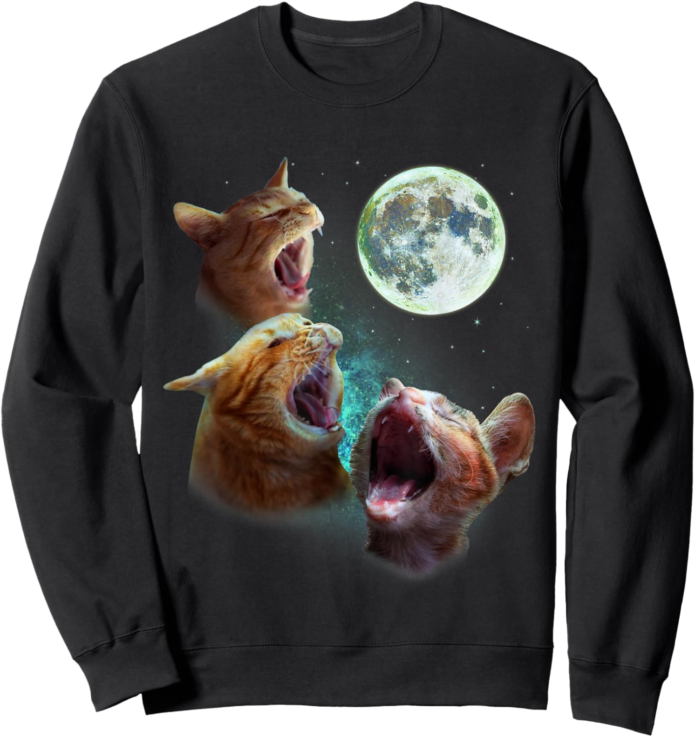 Three Orange Tabby Cats Howl at Moon 3 Wolfs - Funny Parody Sweatshirt - Sweatshirt | Black