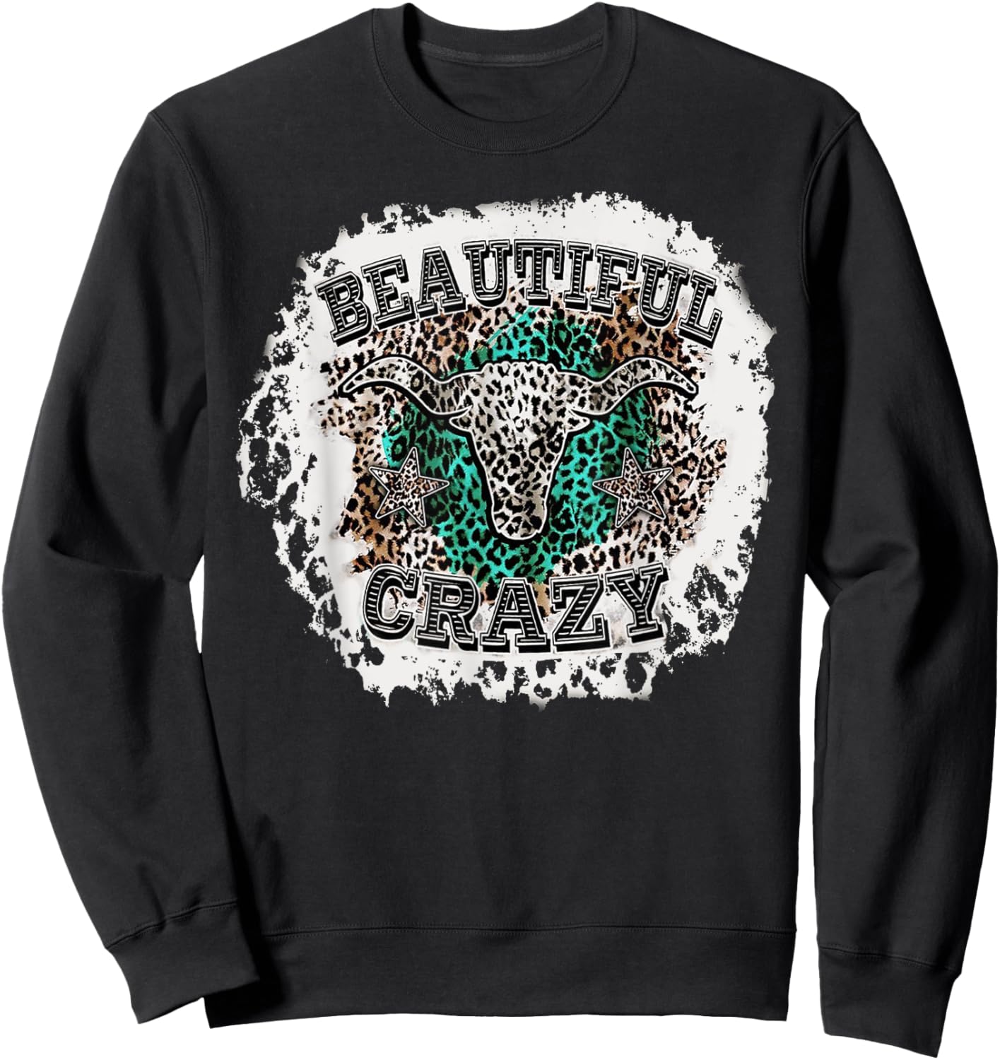 Beautiful Bull Skull Crazy Cow Skull Leopard Sweatshirt - Sweatshirt | Black