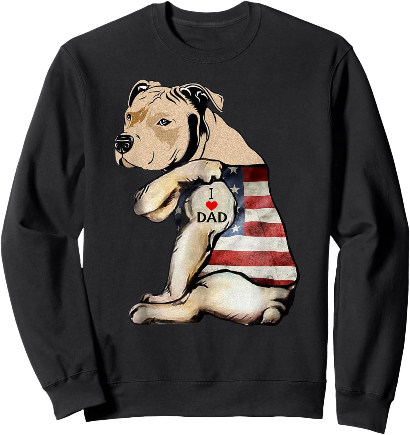 Pitbull I Love Dad Tattoo Fathers Day Sweatshirt - Sweatshirt | Black