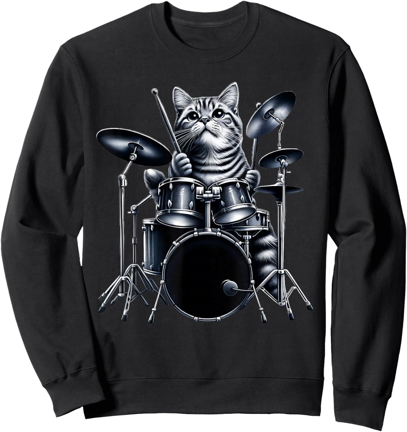 Cute Cat Playing Drums Cats Drummer Music Men Women Girls Kids Sweatshirt - Sweatshirt | Black