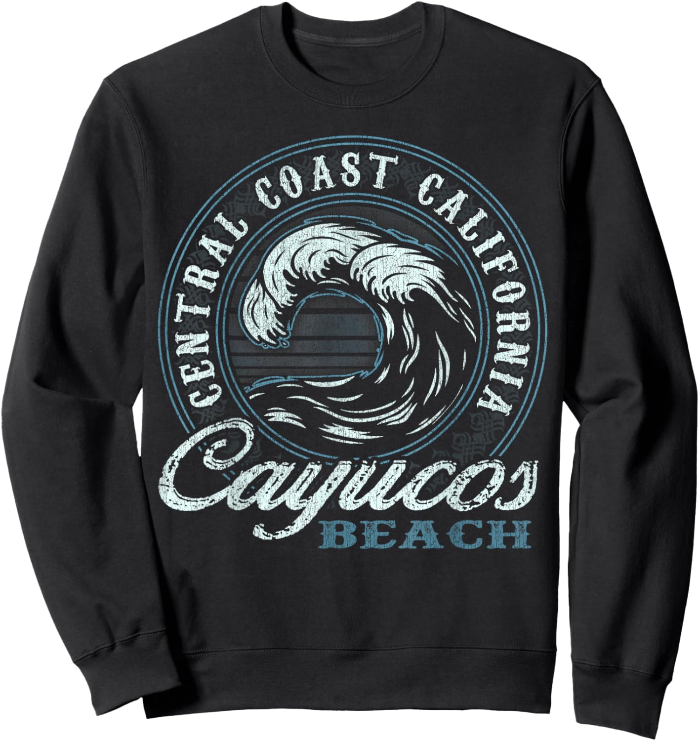 Cayucos Retro Wave Circle - Beach Gift Sweatshirt - Sweatshirt | Black